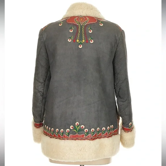 Vintage 70s Polish Sheepskin Embroidered Fur Coat - Picture 2 of 9
